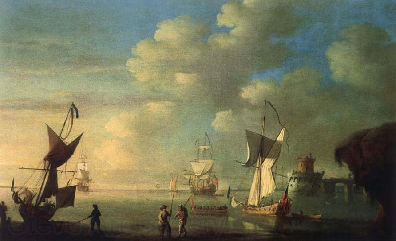 Monamy, Peter A royal yacht and other shipping off the coast France oil painting art